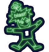 Blasti, the Assoziations-Blaster's mascot, knows everything about the Blaster.
